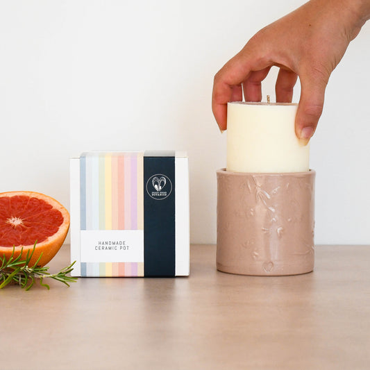 Lino print Botanical Candle Pot with Refill-Blush Pink