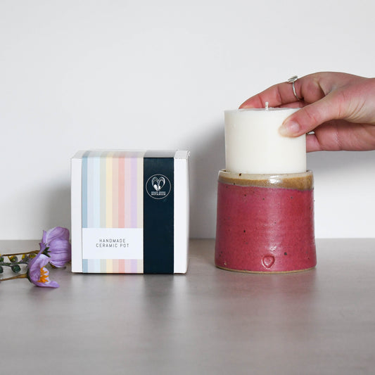 Speckled Clay Candle Pot with Refill-Raspberry