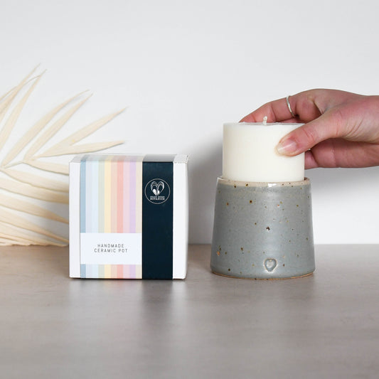 Speckled Clay Candle Pot with Refill-Satin Grey