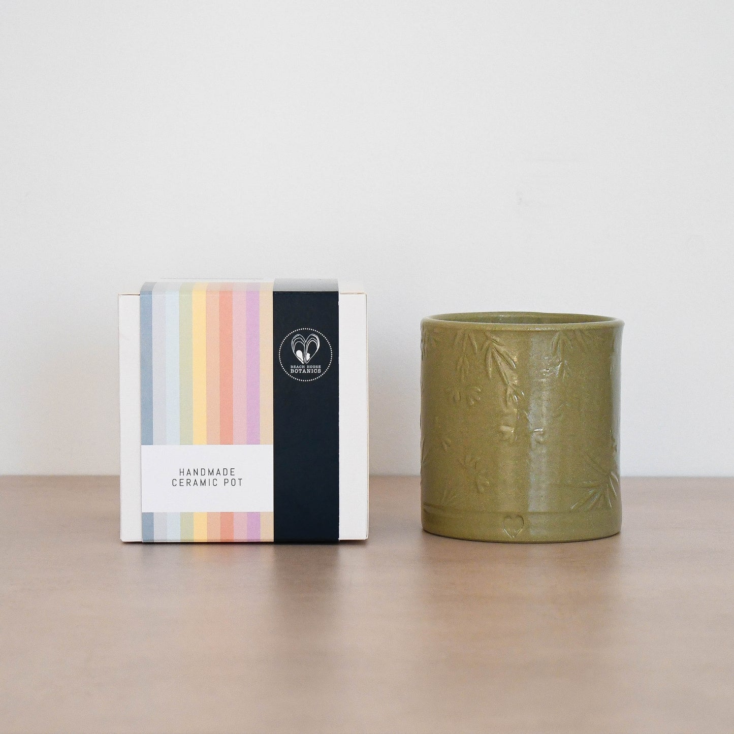 Lino print Botanical Candle Pot with Refill-Olive Green